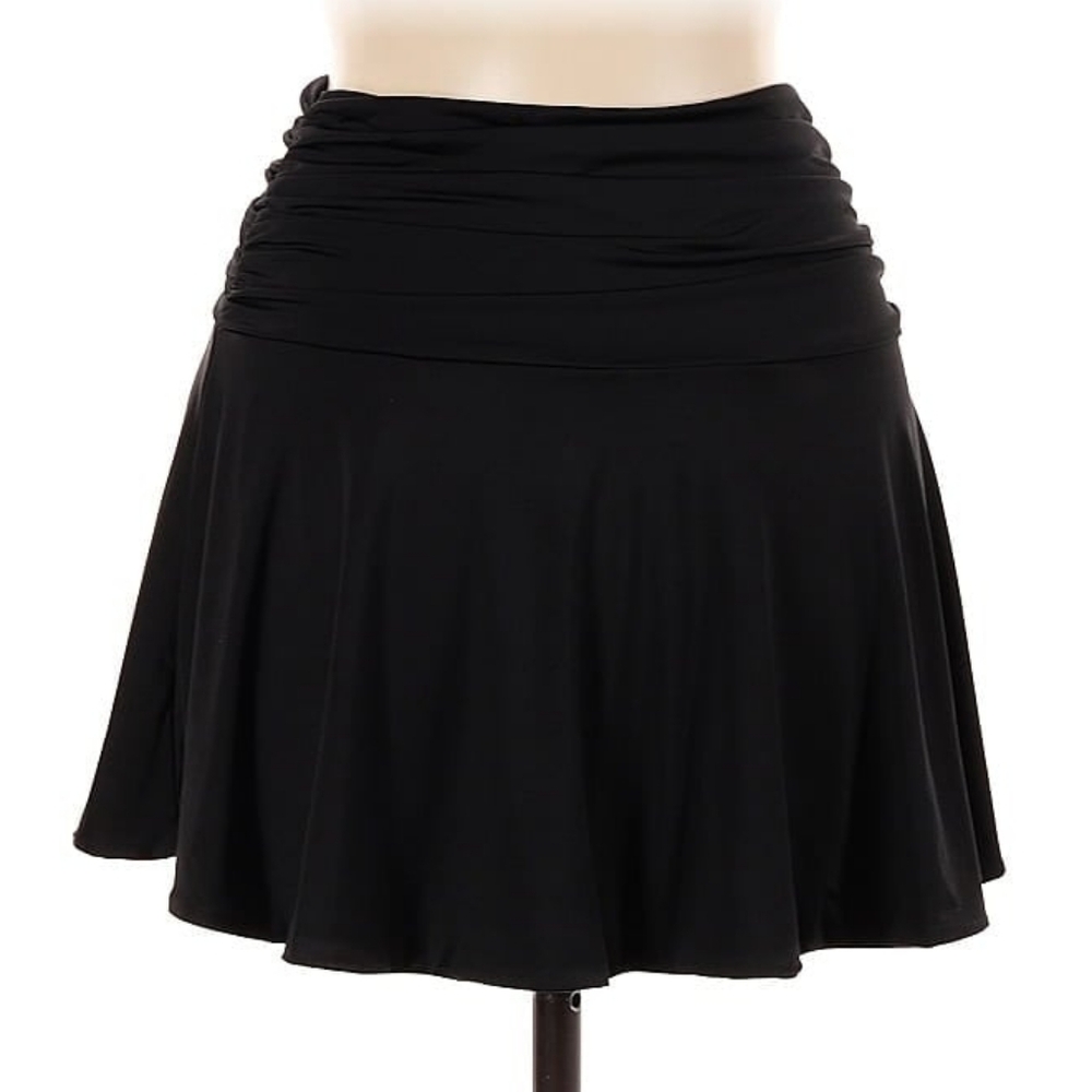 Nasty Gal Ruched Slinky Black Mini Circle Skirt Skater Skirt Low Waist Small